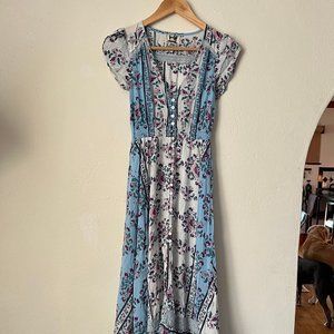 Floor-Length Floral Blue Dress